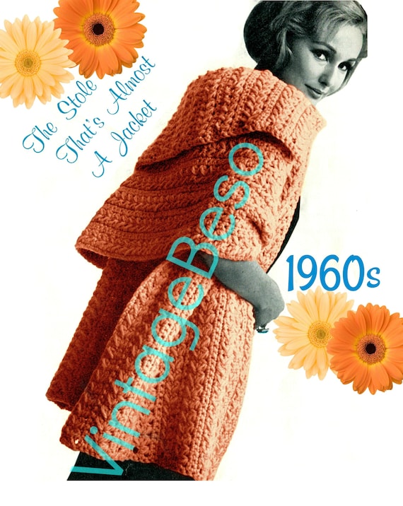 Jacket Crochet Pattern • 1960s Stole Crochet Pattern • Easily goes from Mad Men to Boho • Watermarked PDF Only • Feminine Fun