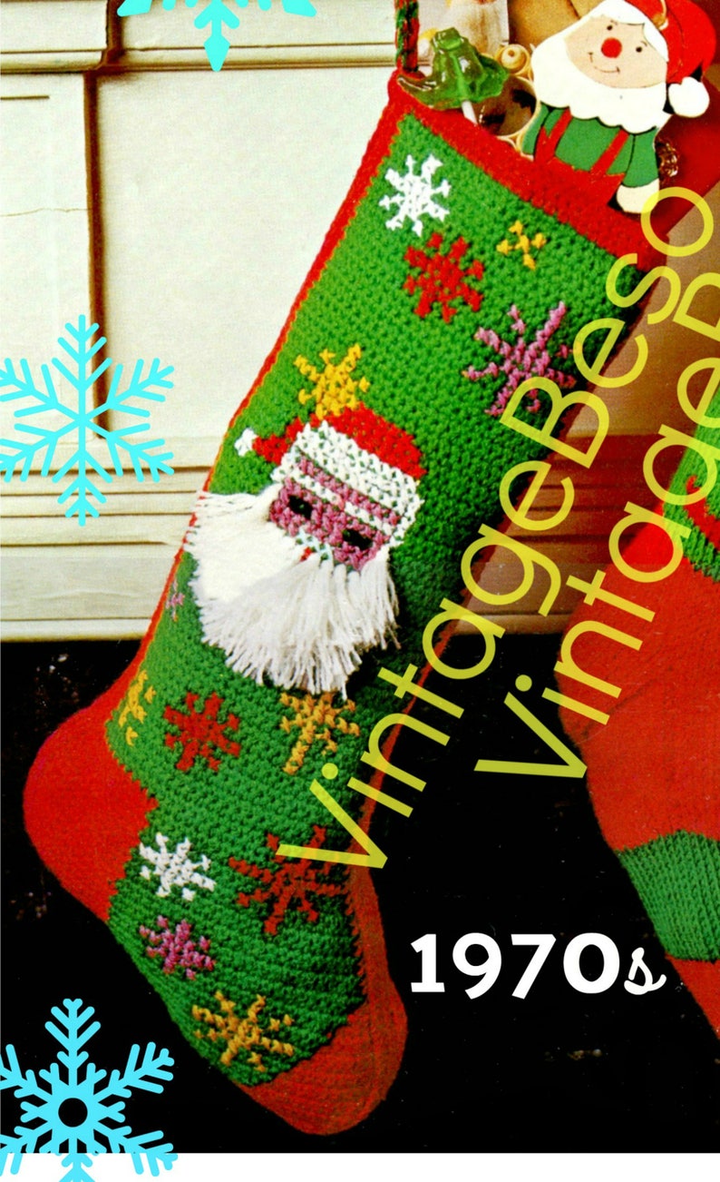 1 KNiT \u2022 Christmas STOCKING Patterns \u2022 Vintage 1970s \u2022 Xmas Instant Download \u2022 2 Patterns \u2022 Twas The Night Before Christmas 1 CROCHET