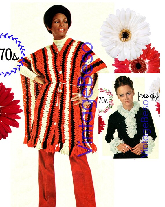 Poncho CROCHET Pattern + Free Gift • Watermarked PDF Only • 1970s Simple Quick Crochet Poncho Pattern Ladies Lightweight Hippie Boho Chic