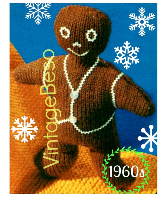Gingerbread Man KNITTING Pattern • Vintage 1960s Gingerbread Boy • Christmas • Soft Toy • Doll Pattern • Thanksgiving • Watermarked PDF Only