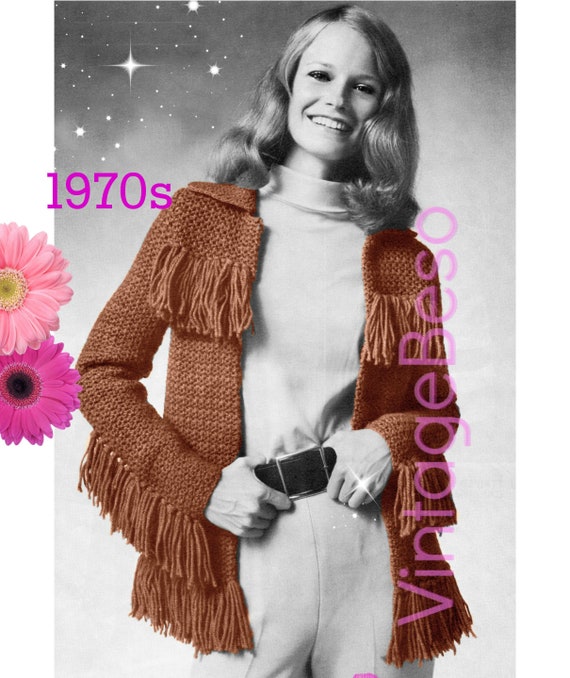 Jacket CROCHET Pattern 1970s • Faux Pho Leather Pattern Cowgirl Barrel Rider Fringed Jacket Buckskin Pelt • Watermarked PDF Only