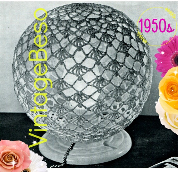 Lacy Ball Lamp Shade Cover CROCHET Pattern • Watermarked PDF Only • Vintage 1950s • Ball Light Fixture Lacy Cover Lamp Shade Shadow