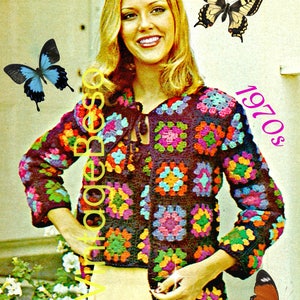 2 Patterns • 1970s Granny Square Ladies Tank Top Sweater + Cardigan • Vintage Crochet Pattern • Retro • Motif Style • Watermarked PDF Only