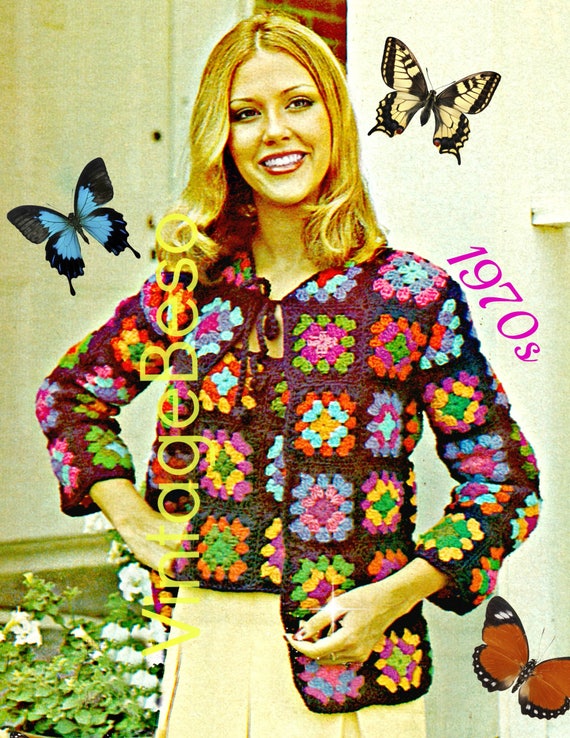 2 Patterns • 1970s Granny Square Ladies Tank Top Sweater + Cardigan • Vintage Crochet Pattern • Retro • Motif Style • Watermarked PDF Only