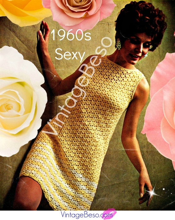 2 Crochet Patterns • Vintage 1960s EASY Dresses Crochet Pattern Make Sherbert Striped Party Dress + BAND Dress • Watermarked PDF Only