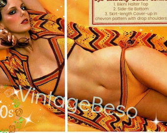 Vintage 1970s Bikini and Jacket Crochet Pattern • Watermarked PDF Only