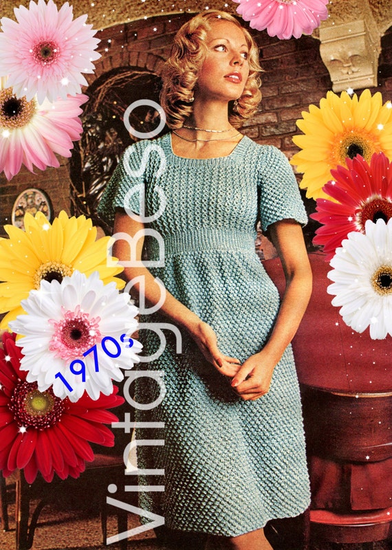 Dress Knitting PATTERN Vintage 1970s • Watermarked PDF Only • Glitter Dress KNITTING Ladies Retro • Party Dress