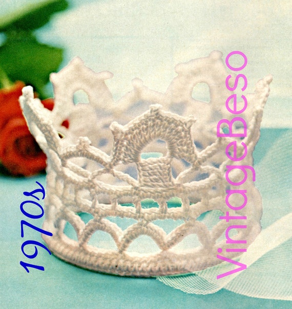Crown Crochet Pattern Vintage 1970s Bridal Tiara Crochet Pattern Wedding Treasure Keepsake Headdress Headband • Watermarked PDF Only