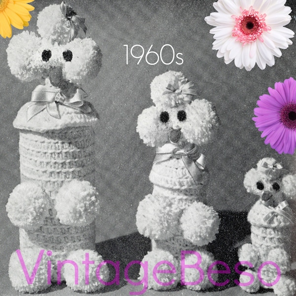 Poodle Bottle Cover Crochet Pattern • Retro 1960s Liquor PARTY Gift • Dog Pattern • Vintage Crochet Pattern • Watermarked PDF Only