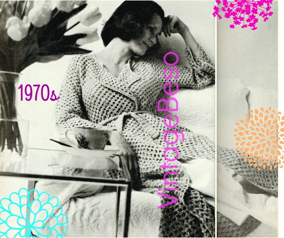 ROBE Crochet Pattern • 1970s Vintage • Bath Robe •  House Lounging Robe •  Wedding Morning Dress • After Work Robe • Watermarked PDF Only
