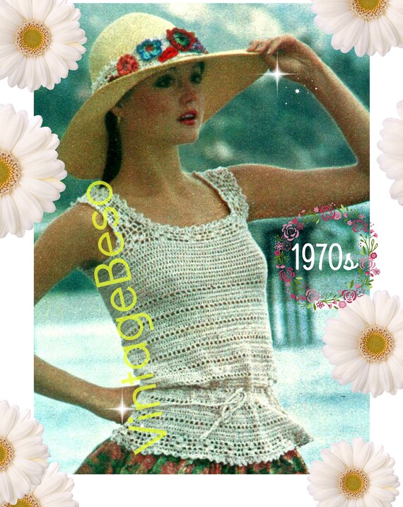 Top Crochet Pattern • Vintage 1970s Camisole Crochet Pattern • True Summer Classic • Drawstring Waist Bohemian Top • Watermarked PDF Only