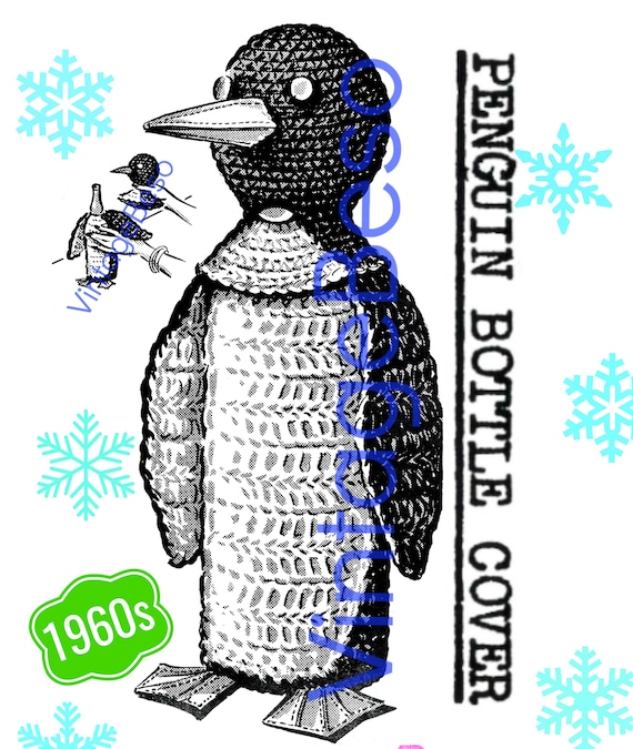 Penguin Bottle Cover CROCHET Pattern • Vintage 1960s • RARE Bottle Cover • near Mad Men era • Penguin Pattern • Watermarked PDF Only