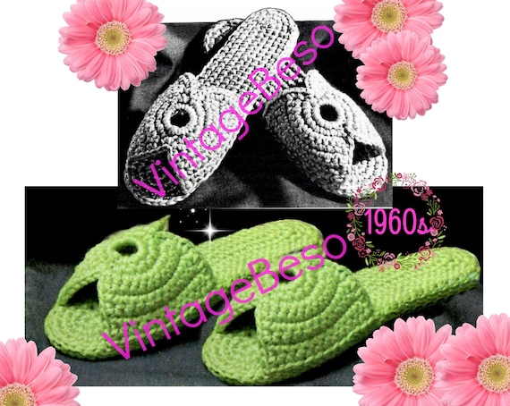 Slippers Crochet Pattern • Women's Scuffs • Women's Slippers • 1960s Vintage • Small Medium Large • Retro • Watermarked PDF Only