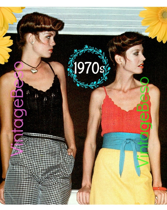 Top Crochet Pattern • 1970s Sexy Scallop Camisole Crochet Pattern • Lacy Summer • Tank Top • Party • Summer Wear • Watermarked PDF Only