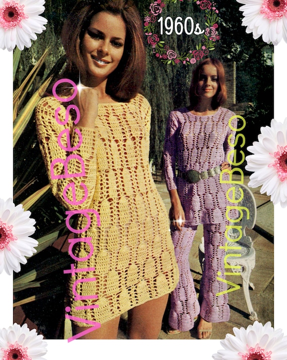 Dress Crochet PATTERN + Matching Pants Crochet Pattern • Vintage 1960s • Sexy and Fun Peekaboo • Easy to Wear Fashion • Watermarked PDF Only