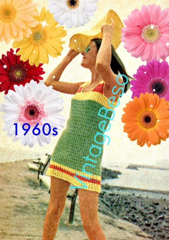 EASY Dress Crochet Pattern • Shift Dress • Beach Dress • Vintage 1960s • Retro Ladies Summer Dress Pattern • Watermarked PDF Only