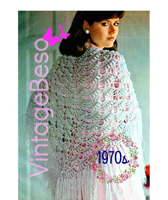 Evening Shawl Crochet Pattern • Feminine Glitter Shawl • Lovely Ladylike Vintage Crochet Pattern • Retro Ladies Wrap • Watermarked PDF Only