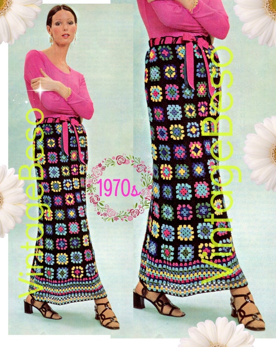 Granny Square Maxi Skirt Crochet Pattern • Maxi Skirt • Long Short 1000 Flowers • Millefleurs Granny Square Skirt • Watermarked PDF Only