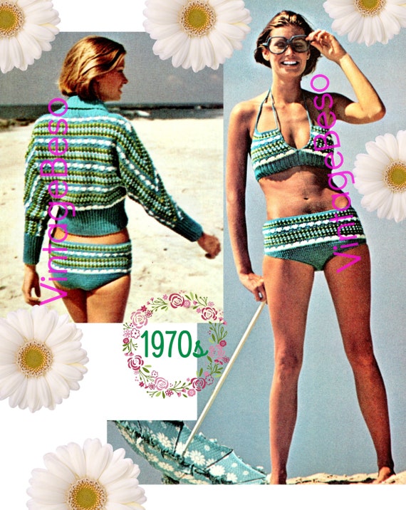 Sexy Bikini Crochet Pattern + Pullover Top Crochet Pattern • Sexy 1970s Bathing Suit Pattern • Vintage • Swimwear • Watermarked PDF Only