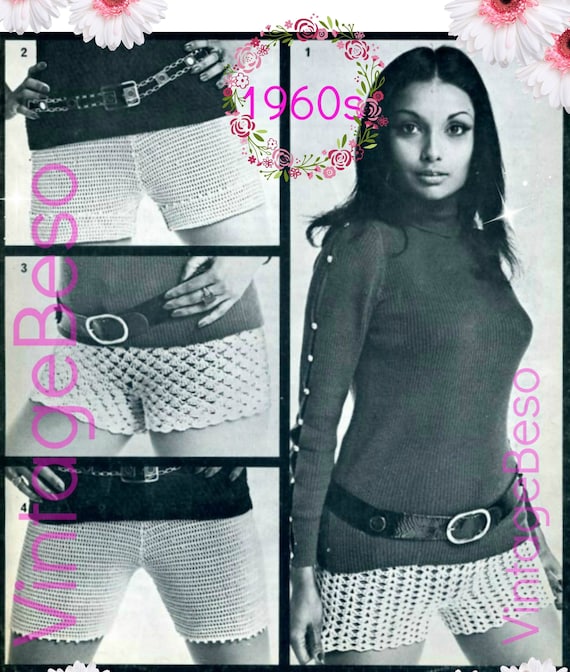 Shorts Crochet Pattern • Retro 1960s Hot Pants Crochet Pattern • 4 Vintage Patterns • Sexy Summer Short Pants • Watermarked PDF Only