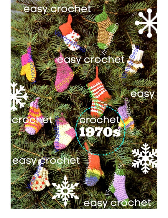EASY Crochet Tiny Sock and Mittens CROCHET Pattern Classic Christmas Stocking Tree Decoration Gift Wrapping Vintage Crochet Pattern