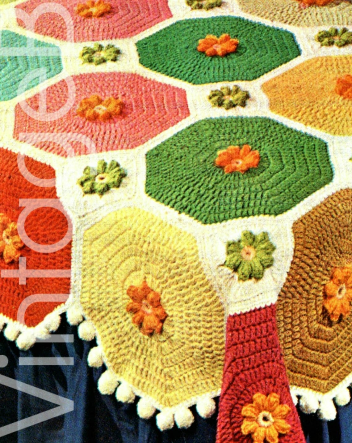Afghan Crochet Pattern Vintage 1970s Colorful Octagon Afghan Etsy