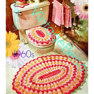 3 Crochet PatternS • Rug Crochet Pattern • Retro 1960s Bathroom Set • Toilet Seat Cover • Tissue Topper • Ripple Set • Watermarked PDF Only