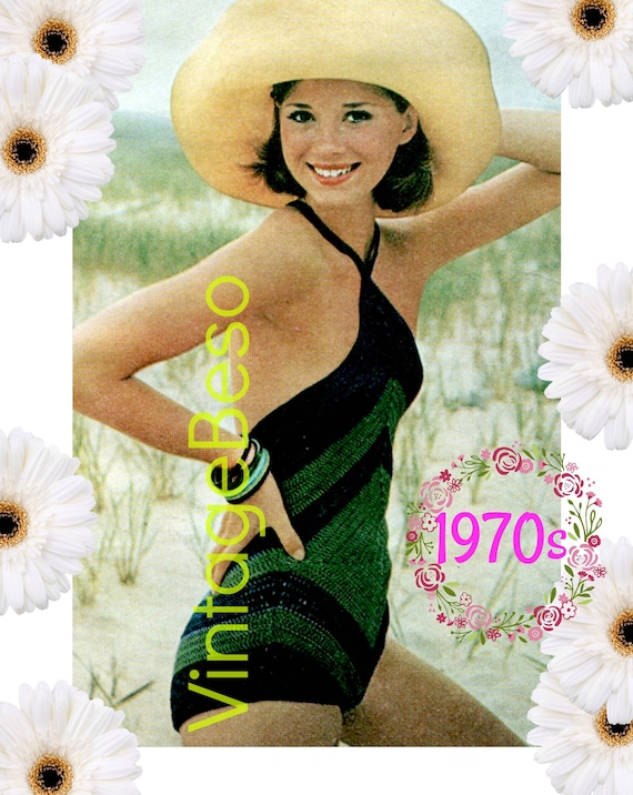 Swimsuit Crochet Pattern • Retro 1970s Diamond Bathing Suit • Vintage Maillot Crochet Pattern • Watermarked PDF Only