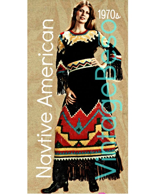 Dress Crochet Pattern • Native American Dress • Retro Top Skirt • Retro 1970s • Halloween Costume • Thanksgiving • Watermarked PDF Only