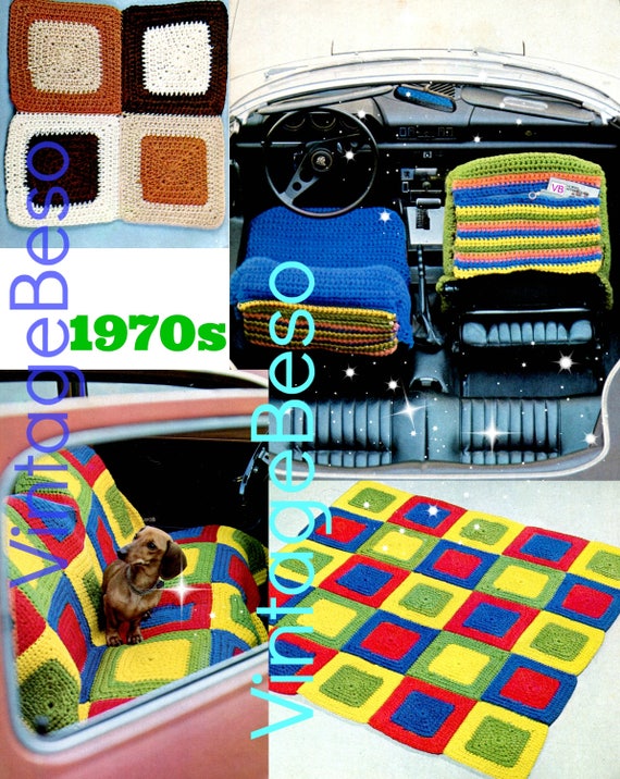 Vintage 1970s Car Seat Cover Crochet Pattern • 2 PAttERNs • Watermarked PDF Only • Afghan Crochet Throw • Auto Blanket • Rug