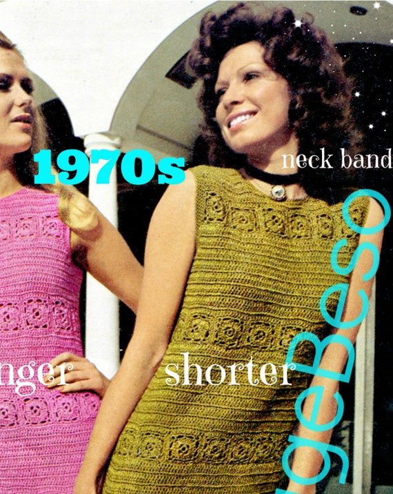 Dress CROCHET Pattern • Mini Dress • Long Dress • Treble Stitch Dress • Neck Band Necklace • Watermarked PDF Only • Vintage 1970s