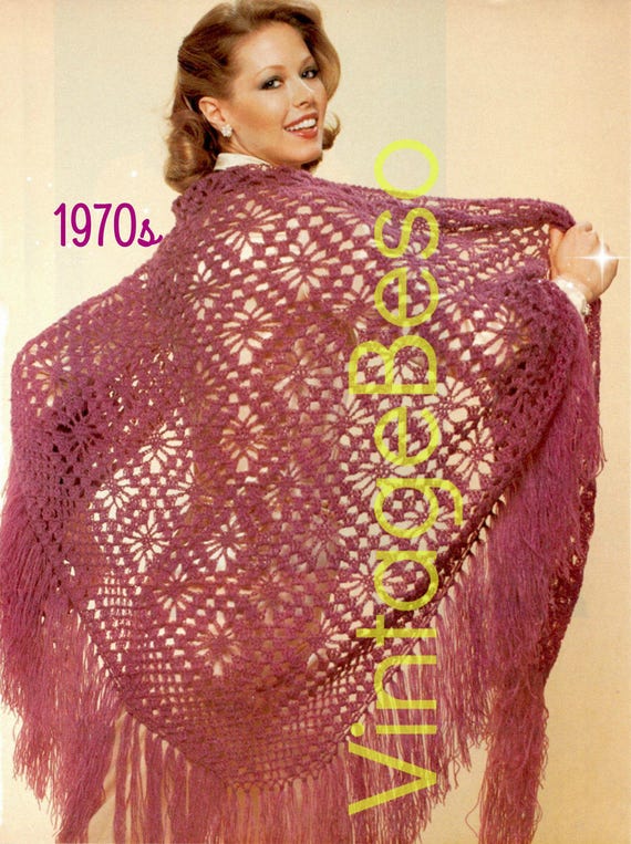 Shawl Crochet Pattern • 70s Romantic Star Motif Shawl • Vintage Pattern Lace Stole Evening Shawl Prom Dress • Watermarked PDF Only