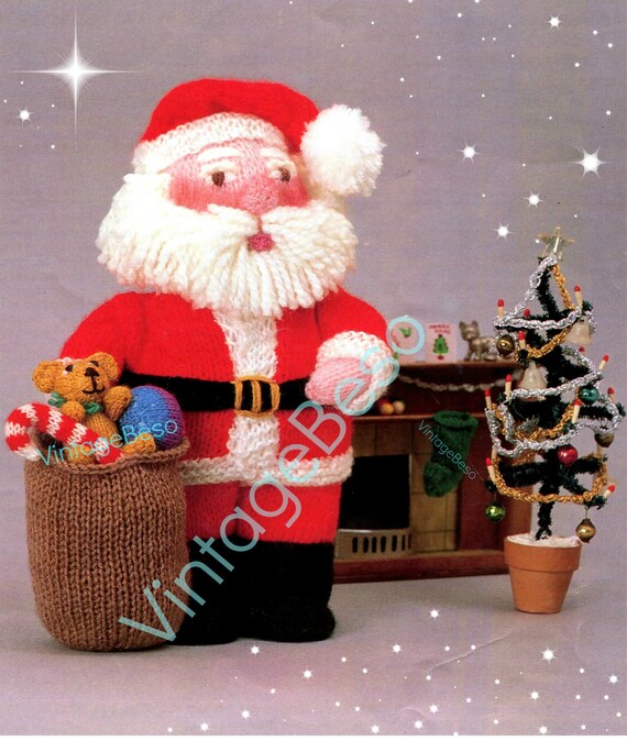 Knit Christmas Santa And Gifts Knitting Pattern Pdf Pattern Teddy Bear Candy Cane Stocking Sack Doll Instant Download