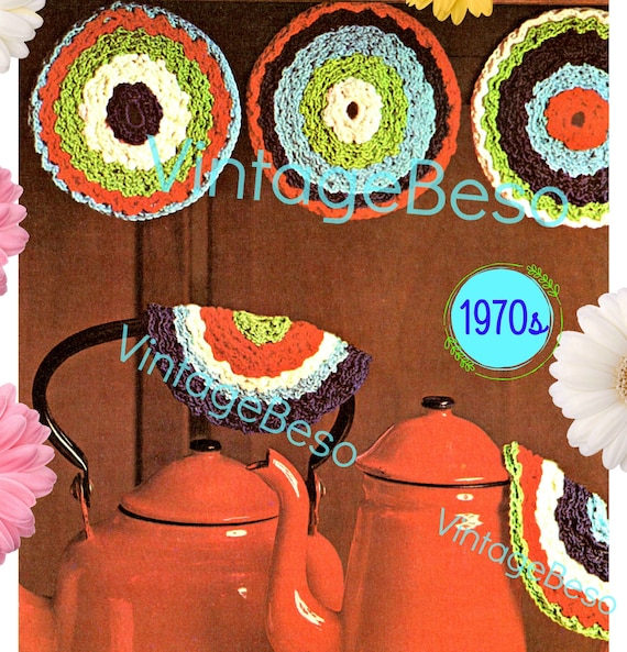 Spot On Potholder • Vintage 1970s Crochet Pattern • Colorful Potholder Crochet Pattern • Watermarked PDF Only