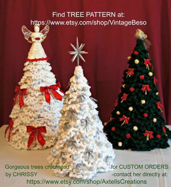 Christmas Tree + 4 Snowflake Crochet Pattern • Vintage 1970s Branches Cones Berries Four Unique Snowflakes • Watermarked PDF Only