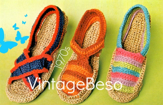 Espadrilles Crochet Pattern • Retro 1970s Shoes Crochet Pattern • Slippers Vintage Crochet Pattern • Watermarked PDF Only