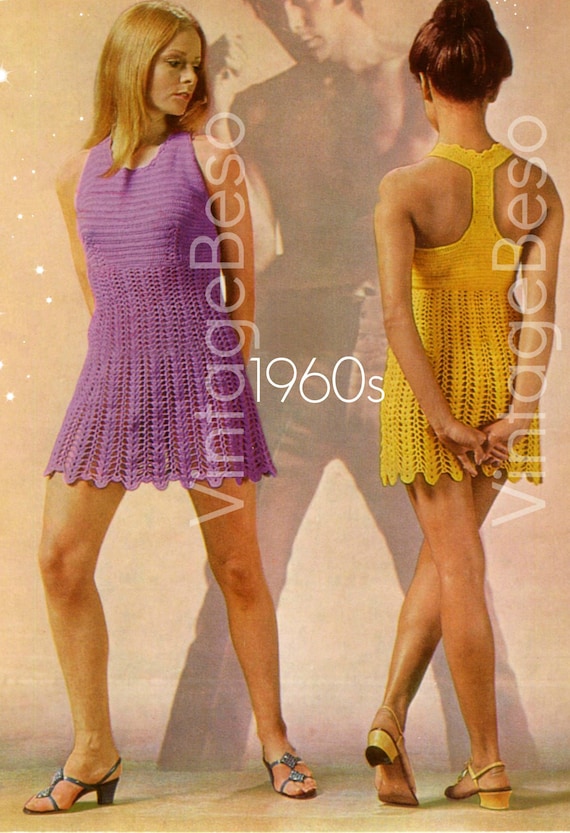 Sexy Dress Crochet Pattern • Vintage 1960s MOD T Back • Summer Sleeveless Racer Dolly Dress • Similar to Halter Dress • Watermarked PDF Only