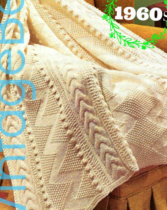 Aran Afghan Knitting Pattern • Retro 1960s Beautiful Traditional Fisherman Afghan • EXPERT ONLY • Housewarming Gift • Watermarked PDF Only