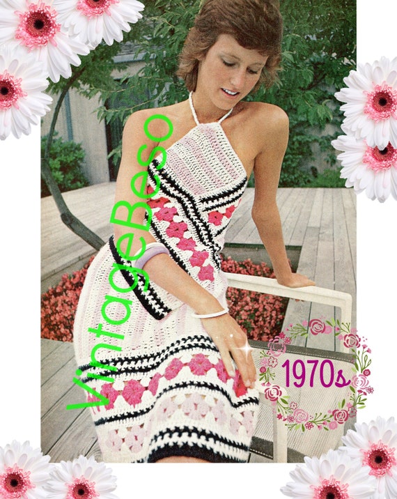 2 Piece Halter Dress Crochet Pattern • Watermarked PDF Only • Vintage 1970s Party Summer Cover Up Crochet Pattern Sexy Dress