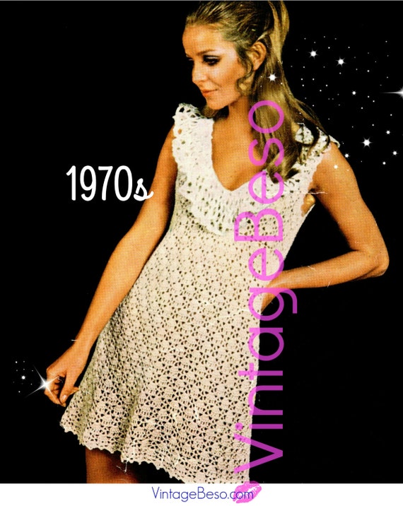 Rare Dress Crochet Pattern • 1970s Ladies Summer Dress • Sexy Party Dress Pattern • Lace Collar Sleeveless Dress • Watermarked PDF Only
