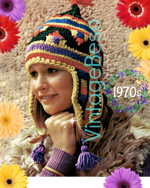 Cap KNITTING Pattern • 1970s Peruvian Cap Knit Pattern • Traditional Cap with 3 Tassels • Fun and Feminine • Watermarked PDF Only