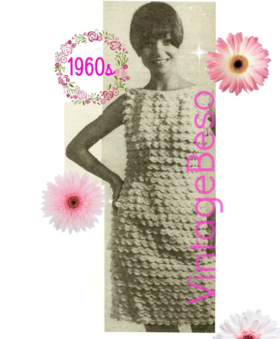 EASY Dresses Crochet Pattern • 2 Crochet Patterns • Vintage 1960s • Make Sherbert Striped Party Dress + BAND Dress • Watermarked PDF Only