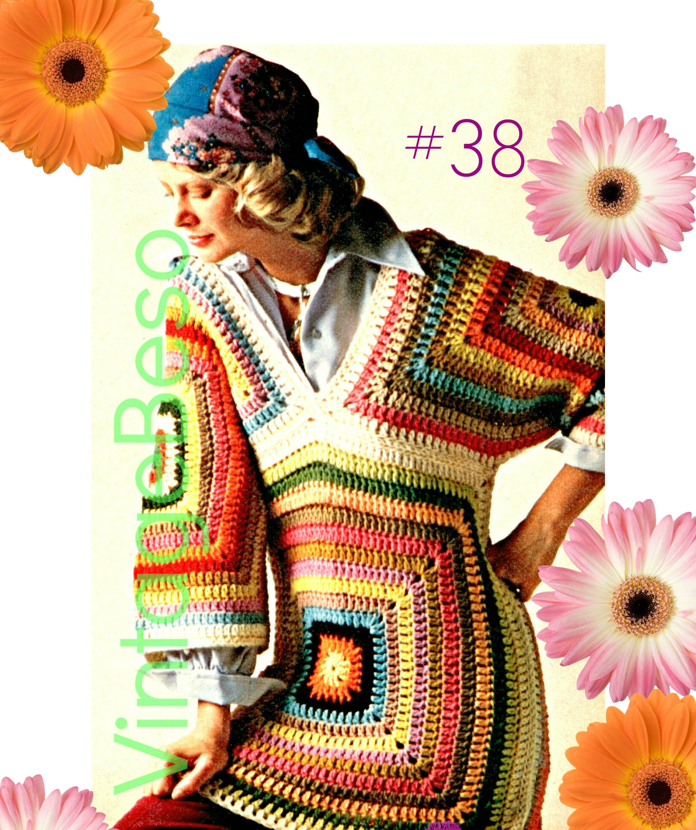 4 Patterns Dress CROCHET PATTERN Vintage 1970s Sweater Crochet Pattern