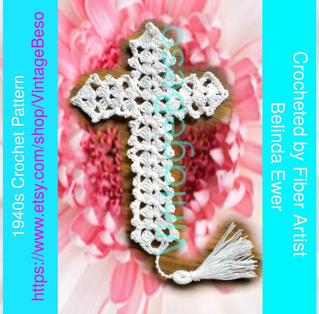 2 Patterns 1940s Bible Bookmark Crochet Pattern Crucifix Vintage Jesus
