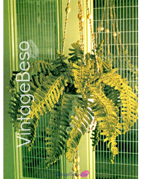 Fern Plant Crochet PATTERN • Vintage 70s Hanging Fern Plant • Artificial • House Plants Decor • Apartment Boho • Watermarked PDF Pattern