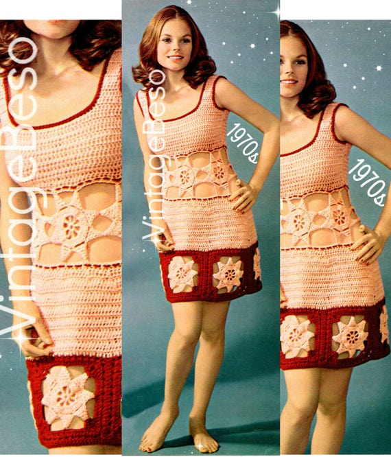 Dress Vintage CROCHET Pattern 1970s Peekaboo Stars Party Dress Retro Super Sexy • Watermarked PDF Only • Vintage Beso Crochet Pattern