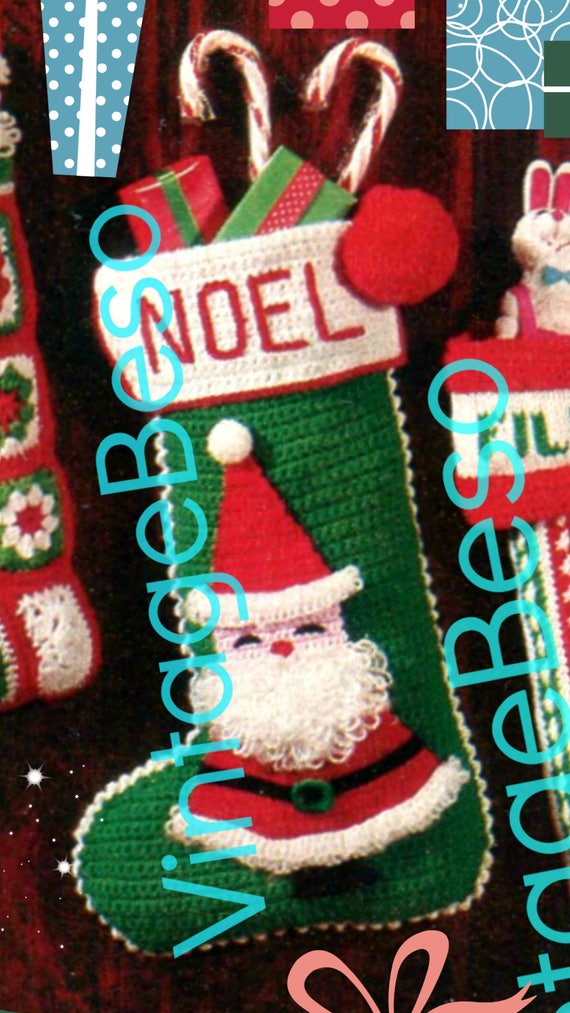 3 Patterns 2 Are Easy To Make Crochet 1 Knitting Pattern Santa Christmas Stocking Columbia Minerva Vintage Granny Square Pdf