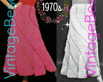 SKIRT Crochet Pattern • Ladies Spiraling Swirl Skirt • 70s Vintage • Feminine • Retro Long Skirt Unique Swirl Effect • Watermarked PDF Only