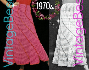 SKIRT Crochet Pattern • Ladies Spiraling Swirl Skirt • 70s Vintage • Feminine • Retro Long Skirt Unique Swirl Effect • Watermarked PDF Only