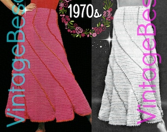 SKIRT Crochet Pattern • Ladies Spiraling Swirl Skirt • 70s Vintage • Feminine • Retro Long Skirt Unique Swirl Effect • Watermarked PDF Only